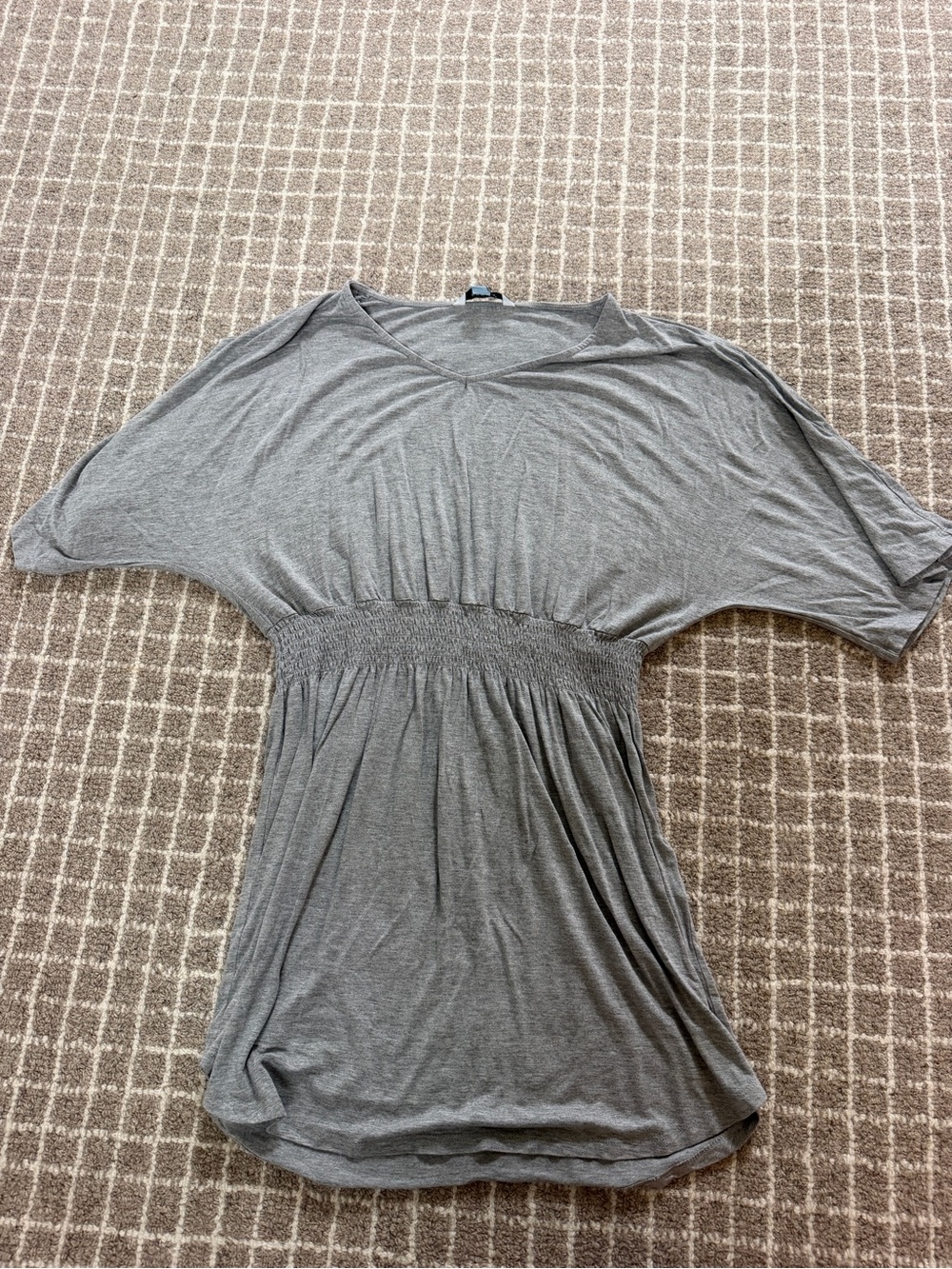 Serra Gray V-Neck Smocked-Waist Tunic